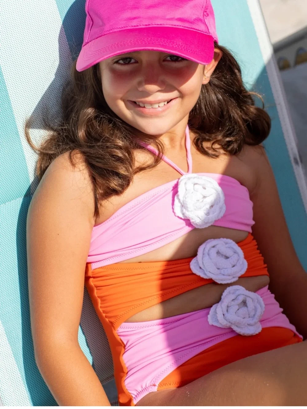 NWT! NESSI BYRD Kids DAGGY Cut-Out Big Flower Detail One-Piece Swimsuit. Size 14